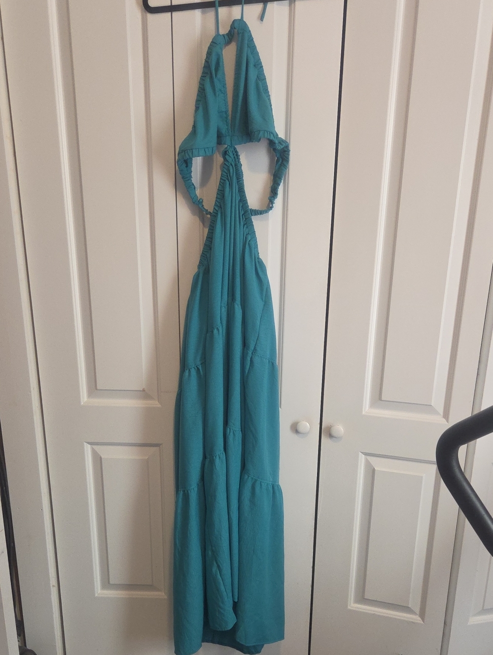 SHEIN Teal Halter Tiered Maxi Dress with Smocked Back